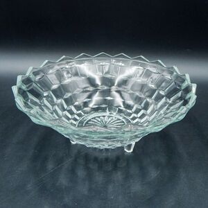 Indiana Glass Whitehall Cubist Three-Toed Footed Bowl 10 Inch Clear Pointed Edge
